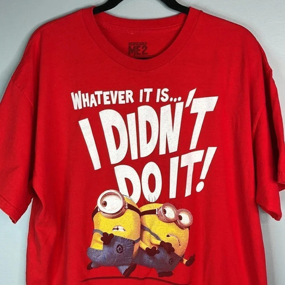 UNIVERSAL Studios Despicable Me 2 Mens T-Shirt Red Graphic Crewneck Minions XL - Picture 4 of 9